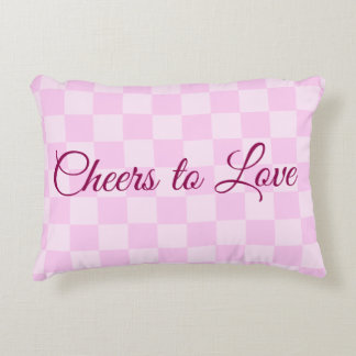 Pink Chequerboard Cheers to Love Lumbar Pillow