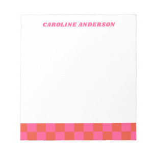 Pink Chequerboard Chequered Pattern Personalised Notepad