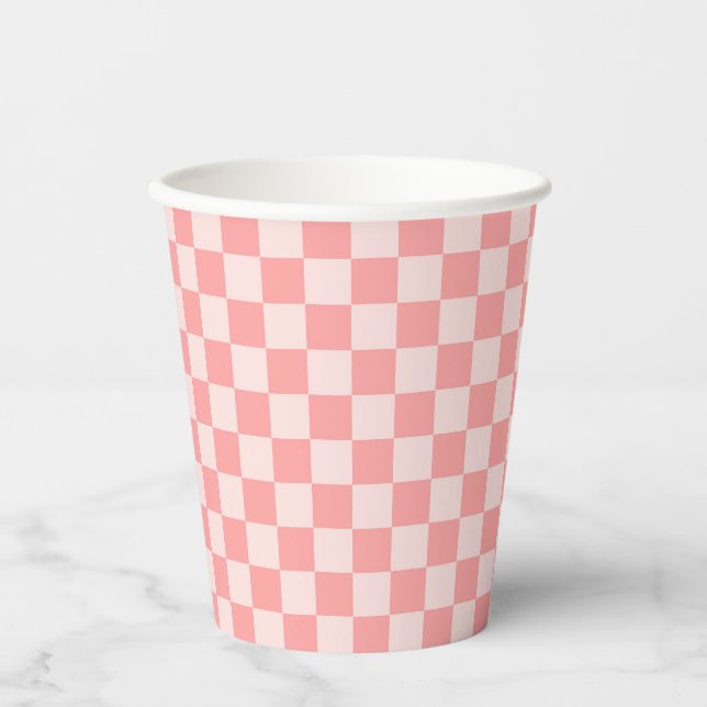 Pink Chequerboard Paper Cups (Front)