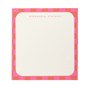 Pink Chequerboard Pattern Personalised Name Notepad