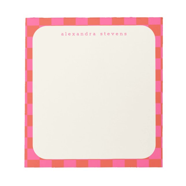 Pink Chequerboard Pattern | Personalised Name Notepad (Front)