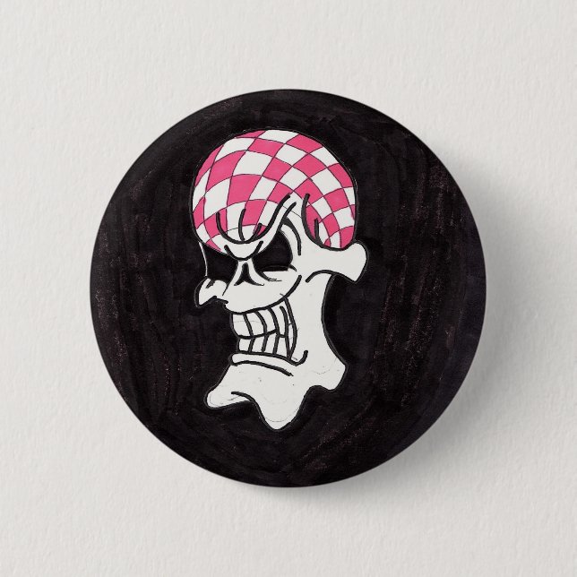 Pink Chequerboard Skull Button (Front)