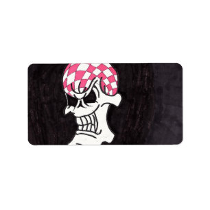 Pink Chequerboard Skull Labels