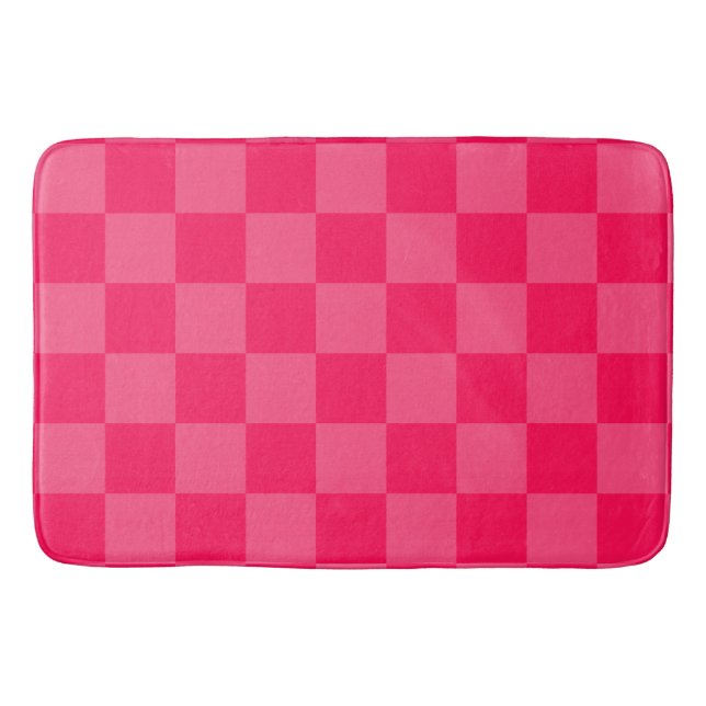 Pink chequered background bath mat (Front)