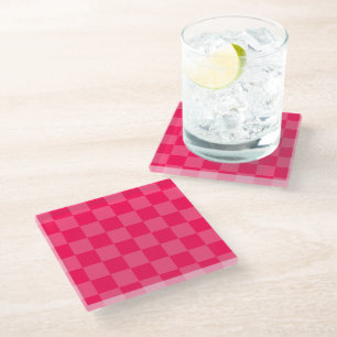 Pink chequered background glass coaster