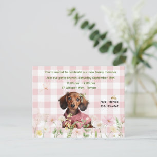 Pink Chequered Dachshund Invitation