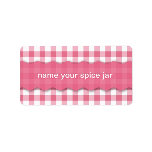 Pink Chequered Design Kitchen Label (Front)