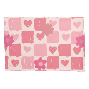 Pink chequered design  pillowcase