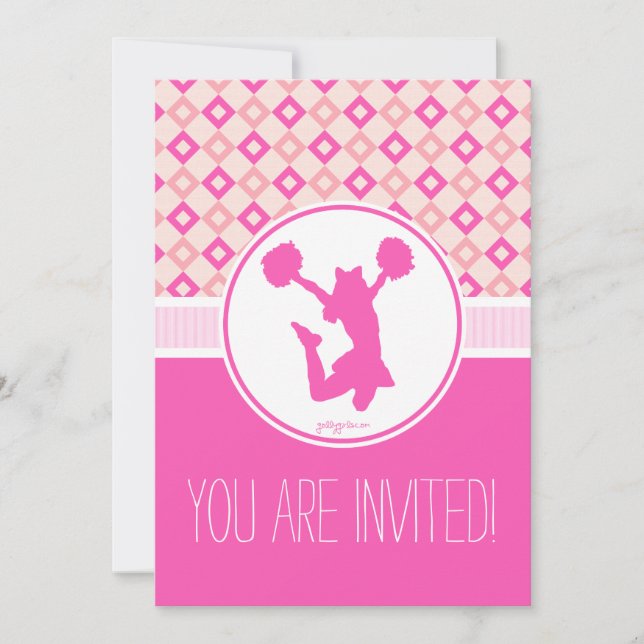 Pink Chequered Diamonds Cheer/Pom Party Invitation (Front)