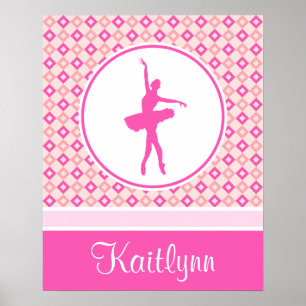 Pink Chequered Diamonds Dance with Monogram Poster