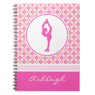 Pink Chequered Diamonds Figure Skater w/ Monogram Notebook