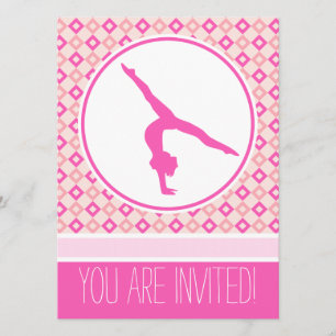 Pink Chequered Diamonds Gymnastic Party Invitation