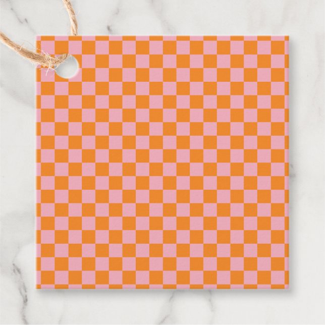 Pink Chequered  Favour Tags (Front)