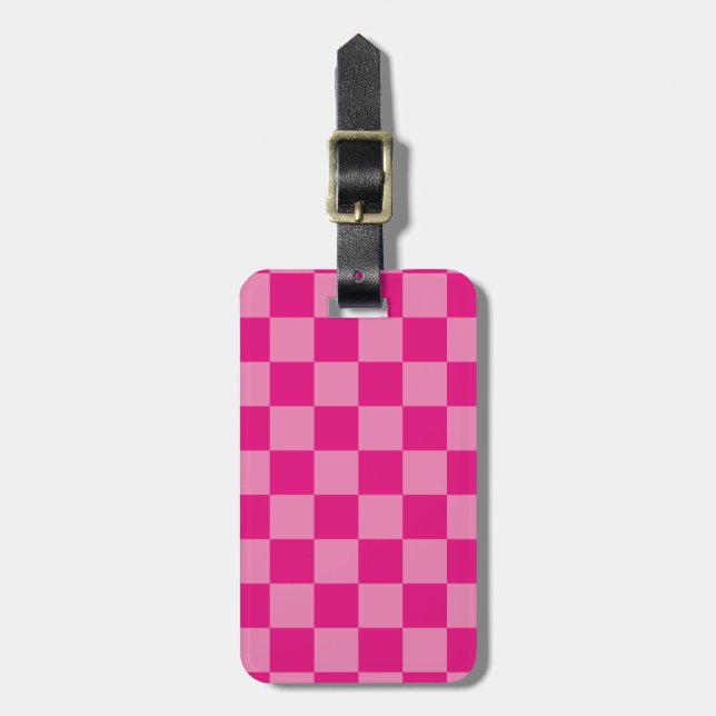 Pink Chequered geometric Luggage Tag (Front Vertical)