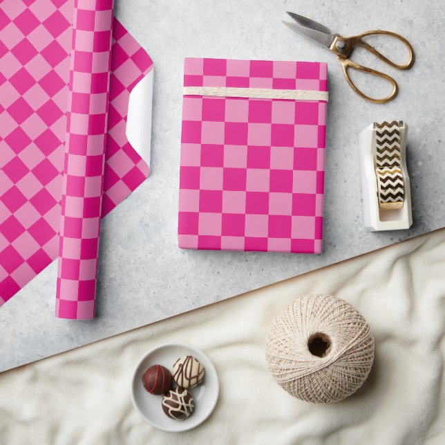 Pink Chequered geometric Wrapping Paper (Crafts)