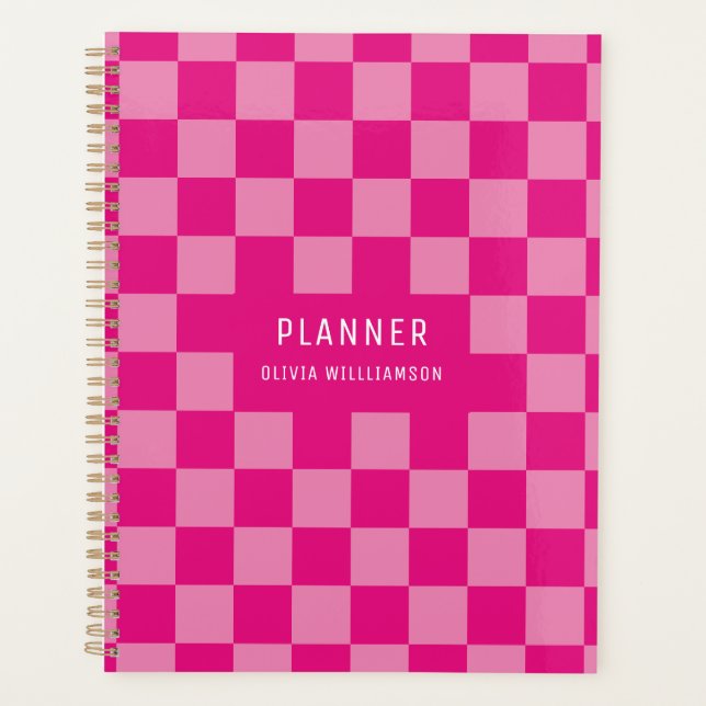 Pink Chequered Name Planner (Front)