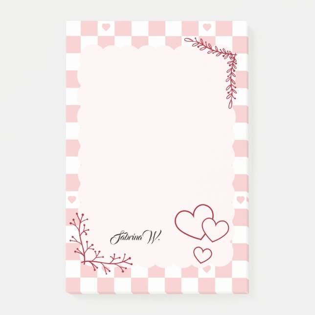 Pink Chequered Pattern Background Post-It Notes (Front)