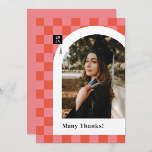 Pink Chequered Photo Graduation Thank You Card