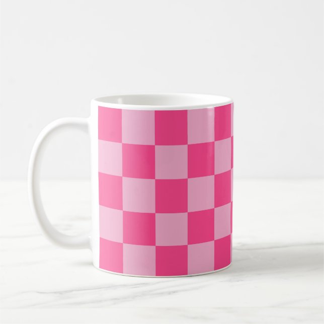 Pink Chequered Print Coffee Mug (Left)