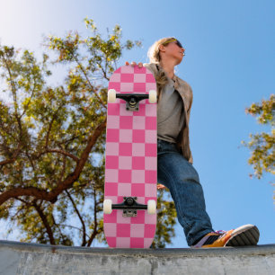 Pink Chequered Print Skateboard