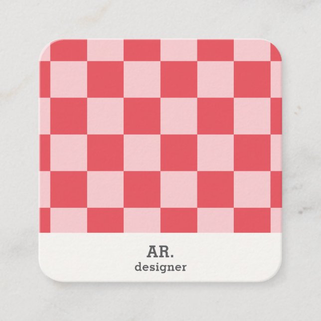 Pink Chequered QR Code Business Card  (Front)