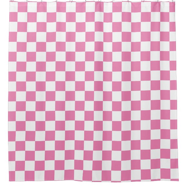 Pink Chequered Shower Curtain (Front)