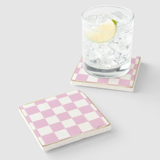 Pink Chequered Stone Coasters