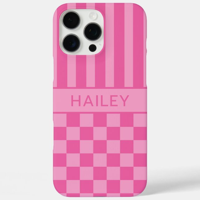 Pink Chequered Striped Personalised Case-Mate iPhone Case (Back)