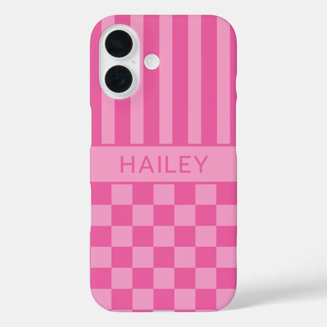 Pink Chequered Striped Personalised Case-Mate iPhone Case (Back)