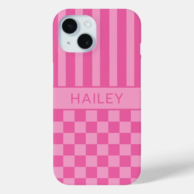 Pink Chequered Striped Personalised Case-Mate iPhone Case (Back)