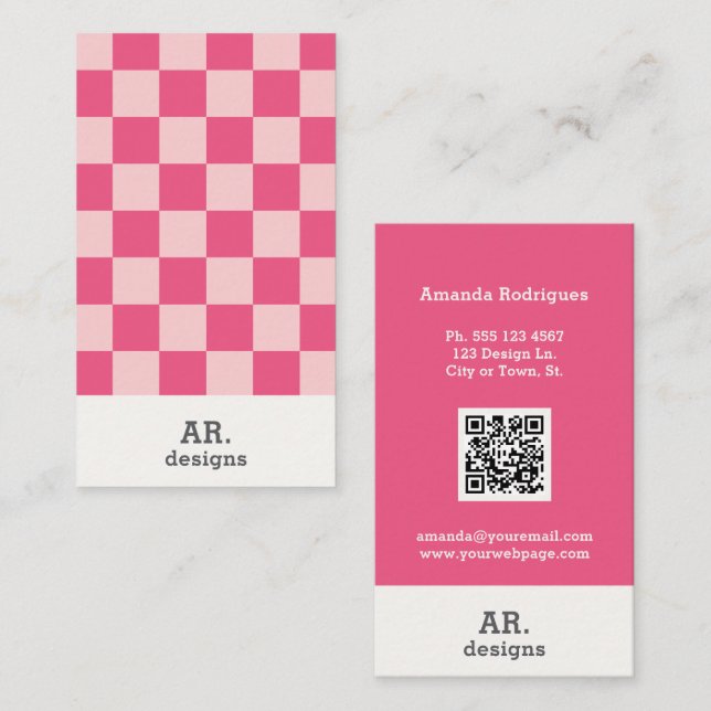 Pink Chequered Stylish Business Card  (Front/Back)