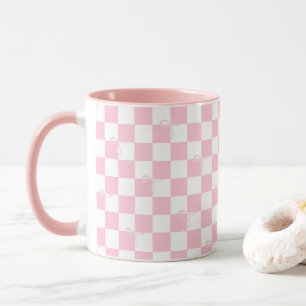 Pink Chequered Trendy Coquette Bows and Checks Mug