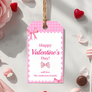 Pink Chequered Valentine Gift Tag Bow & Ribbon