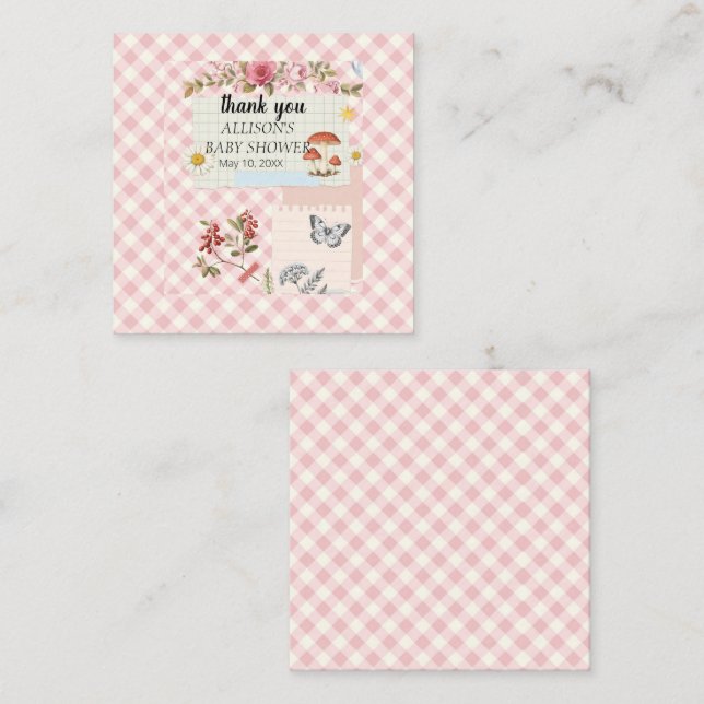 Pink Chequered  with Floral Accents & Custom Writi Card (Front/Back)