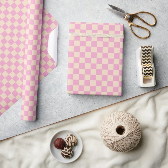 Pink Chequered Wrapping Paper (Crafts)