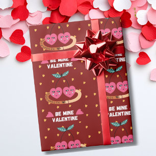 Pink Cherries Be Mine Valentine's Day Cute Wrapping Paper