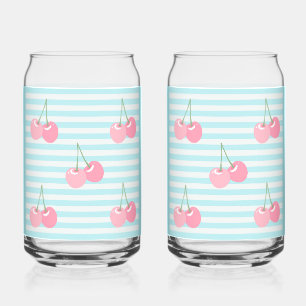 Pink Cherries Summer Can Glass