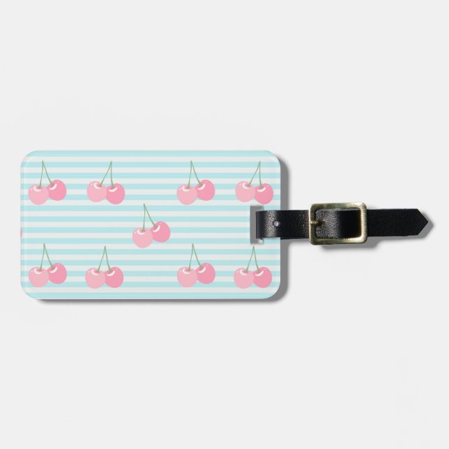 Pink Cherries Summer Luggage Tag (Front Horizontal)