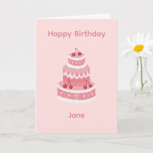 Pink Cherry Birthday Cake Card