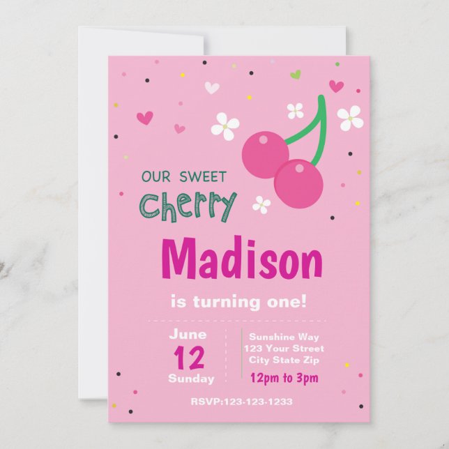Pink Cherry Birthday invitation (Front)