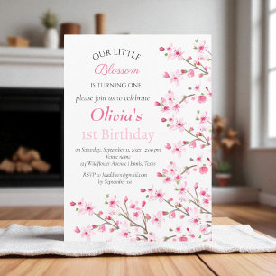 Pink Cherry Blossom 1st First Birthday Floral  Invitation