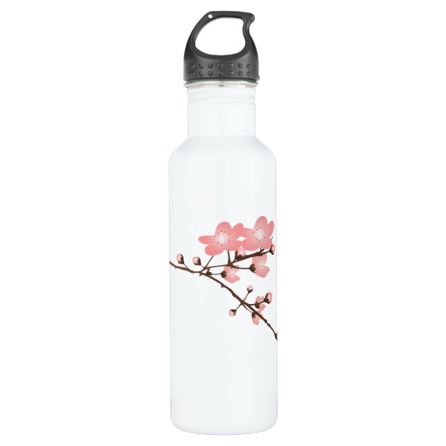 Pink Cherry Blossom  Aluminium 24oz 710 Ml Water Bottle (Front)