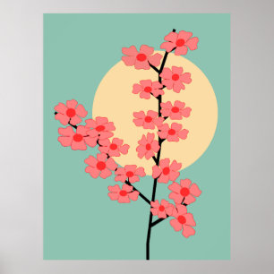 Pink Cherry Blossom and Sun Poster