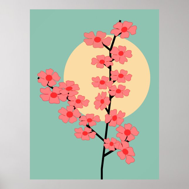 Pink Cherry Blossom and Sun Poster (Front)