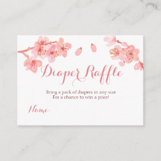 Pink cherry blossom baby shower diaper raffle card