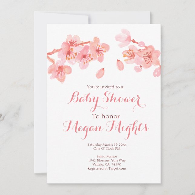 Pink cherry blossom baby shower invite (Front)