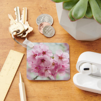 Pink Cherry Blossom Bloom in Spring Key Ring