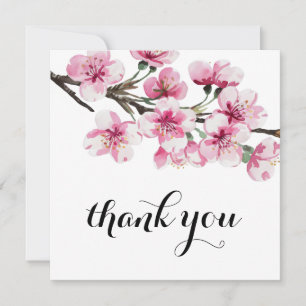 Pink Cherry Blossom Botanical Bridal Shower  Thank You Card