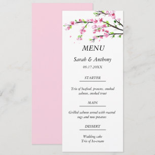 Pink Cherry Blossom Botanical Floral Wedding Food Menu