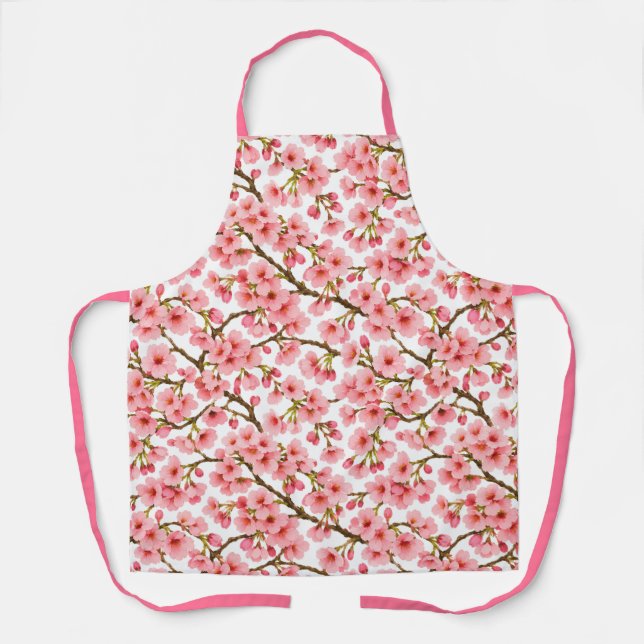 Pink Cherry Blossom Branch Pattern Apron (Front)